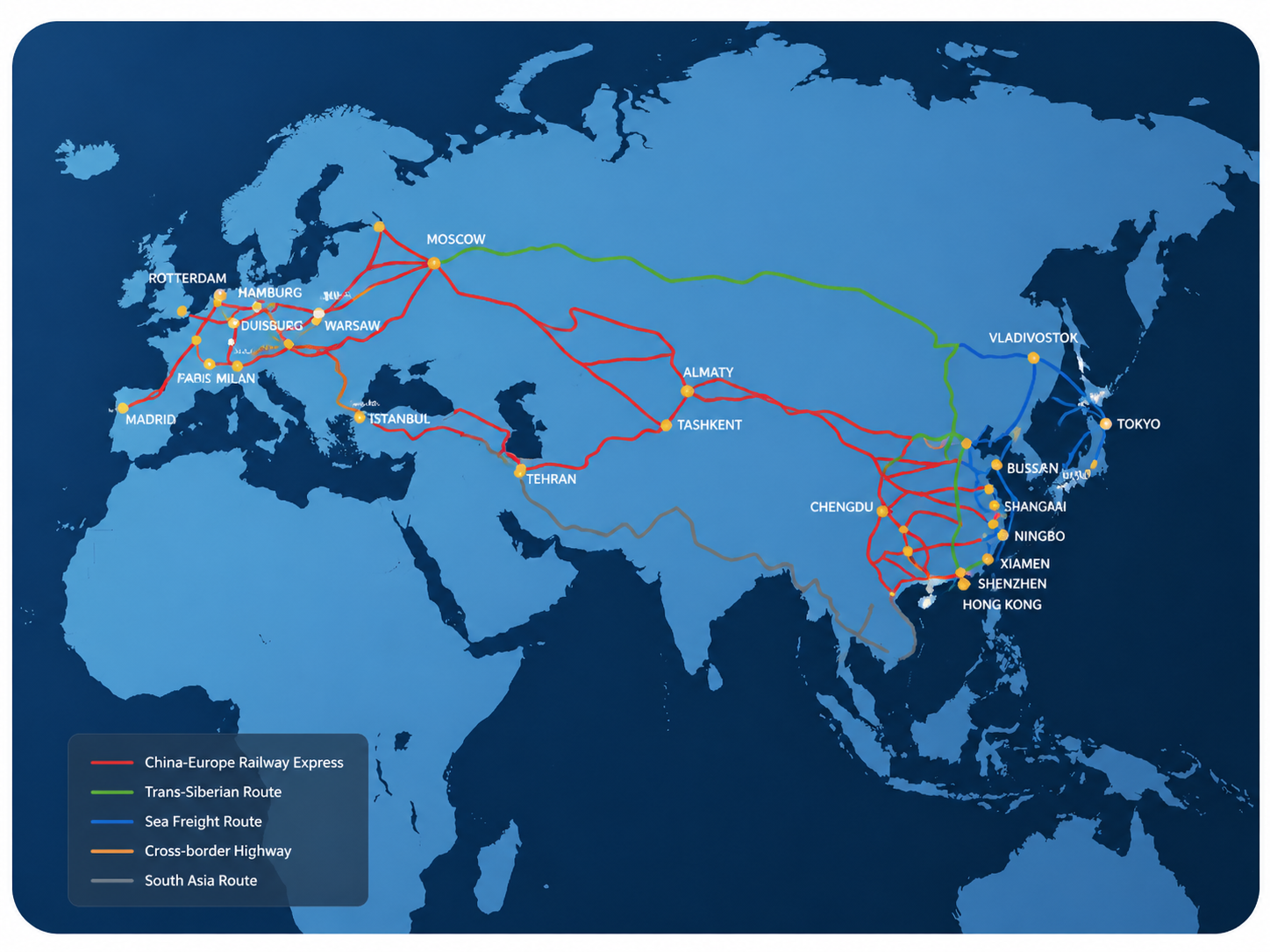 China to Europe rail freight routes map
